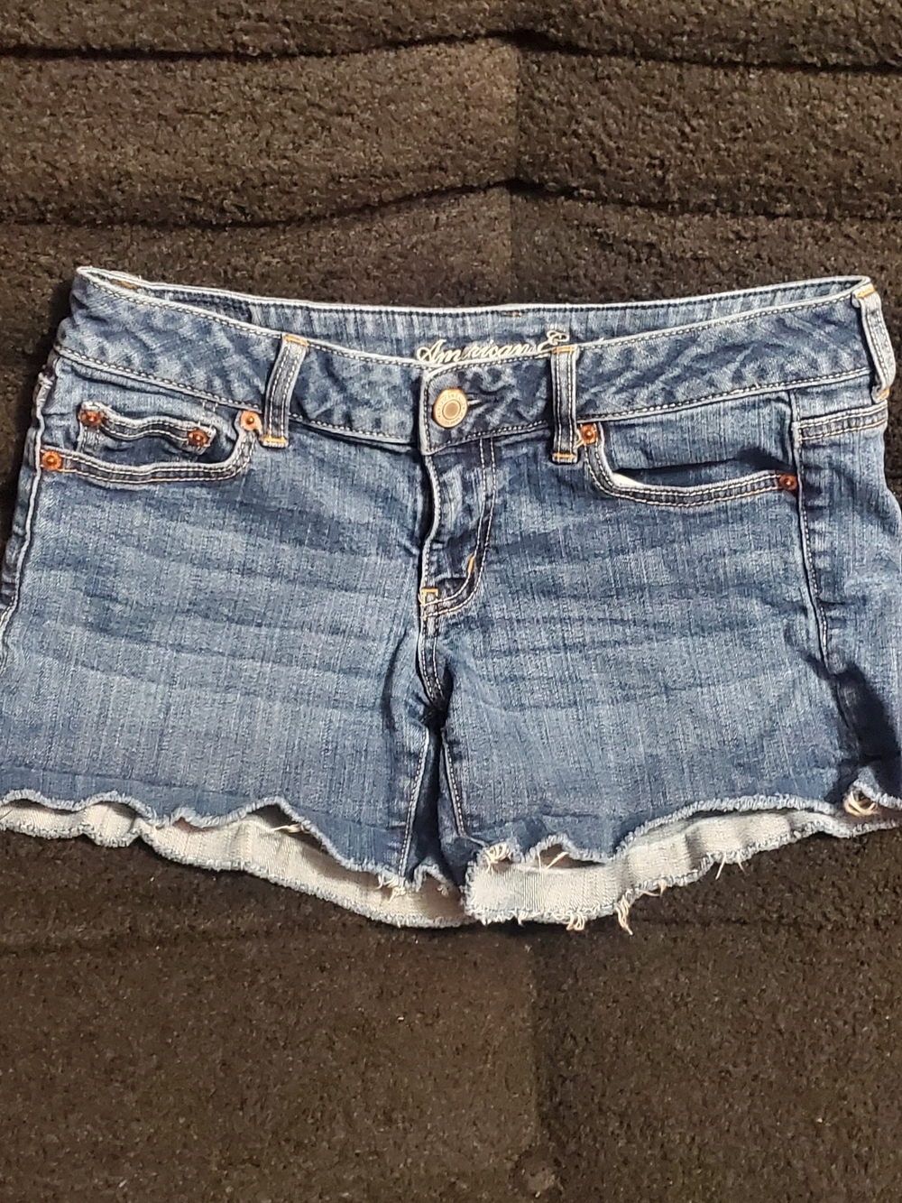 American Eagle Blue Denim Shorts with Frayed Raw Hem Size 6 Womens Sexy